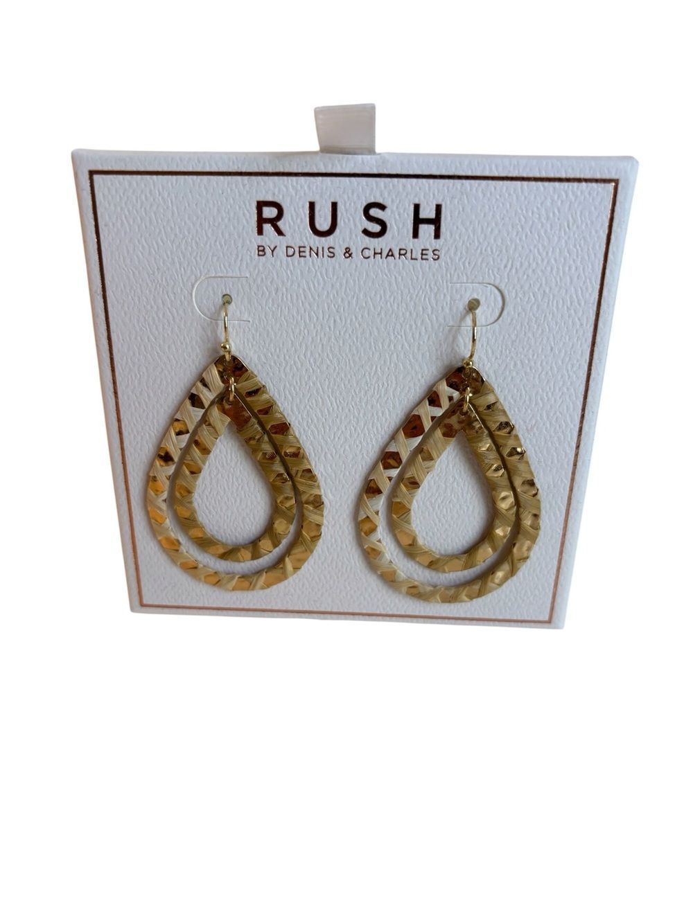 RUSH by Denis & Charles Double Layered Open Teardrop Hammered Earrings.